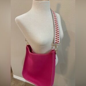 ahdorned Hot Pink Crossbody Bag With Woven Strap Gold Hardware 12x12x3